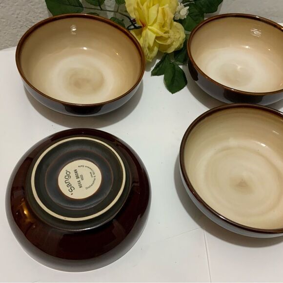 New Sango Nova Brown China #4933 Cereal, Soup, Salad Bowls 6.5" Set Of 4 - Picture 3 of 4